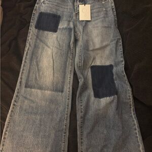 Ladies Wide Leg Patchwork Jeans